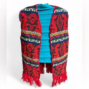 Vintage Handwoven Folk Vest – Bright Red Embroidered Textile Boho Festival Wear
